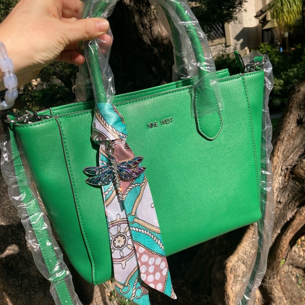 Nine West Green Maysenn Satchel Crossbody Handbag with Structured Design - Picture 2 of 7